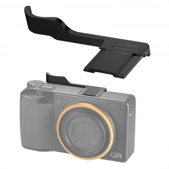 Aluminium blitssko tommelgrep for Ricoh GR II, GR III, GR IIIx, GR IIIx HDF med 2-pakning ultraklar herdet skjermbeskytter