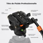Rotule Fluide Professionnelle pour Trépied - Charge Max 8 kg, Panoramique 360°, Inclinaison de -75 ° à 90 °