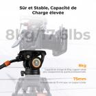 Rotule Fluide Professionnelle pour Trépied - Charge Max 8 kg, Panoramique 360°, Inclinaison de -75 ° à 90 °