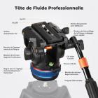 Rotule Fluide Professionnelle pour Trépied - Max 8kg, Mouvement 360° Panoramique, Inclinaison -75°/+90°