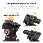Rotule Fluide Professionnelle pour Trépied - Max 8kg, Mouvement 360° Panoramique, Inclinaison -75°/+90°