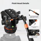Rotule Fluide Professionnelle pour Trépied - Max 8kg, Mouvement 360° Panoramique, Inclinaison -75°/+90°
