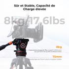 Rotule Fluide Professionnelle pour Trépied - Max 8kg, Mouvement 360° Panoramique, Inclinaison -75°/+90°