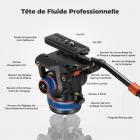 Rotule Fluide Professionnelle pour Trépied - Charge Max 10 kg, Panoramique 360°, Inclinaison de -75 ° à 90 °