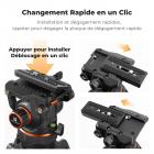 Rotule Fluide Professionnelle pour Trépied - Charge Max 10 kg, Panoramique 360°, Inclinaison de -75 ° à 90 °