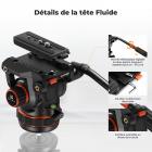 Rotule Fluide Professionnelle pour Trépied - Charge Max 10 kg, Panoramique 360°, Inclinaison de -75 ° à 90 °