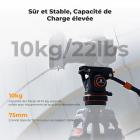 Rotule Fluide Professionnelle pour Trépied - Charge Max 10 kg, Panoramique 360°, Inclinaison de -75 ° à 90 °