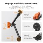 9,8"/24,89 cm Bras Articulé Kit Bras Magique avec Pince Super Forte – Double Rotule 360° – Capacité max. 2 KG
