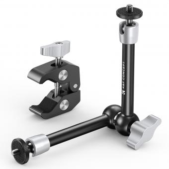 Kit de abrazadera Magic Arm de 9,8" con rótulas dobles de 360° para soporte de brazo de cámara para monitor, flash, luz LED, micrófono, jaula de cámara, cámara de acción, plateado K&F CONCEPT