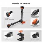 11"/27,94 cm Bras Articulé Kit Bras Magique avec Pince Super Forte – Double Rotule 360° – Capacité max. 2 KG