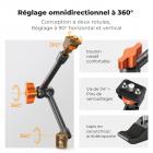 11"/27,94 cm Bras Articulé Kit Bras Magique avec Pince Super Forte – Double Rotule 360° – Capacité max. 2 KG