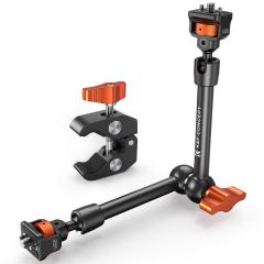 11" Magic Arm med Super Clamp, Magic Arm Clamp Kit med 1/4" & 3/8" Gängskruv, Artikulerande friktionsarm med Cold Shoe Clamp-fäste för monitor, LED-ljus, webbkamera, actionkamera