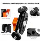 Bras magique à double rotule K&F Concept, mini bras magique articulé avec vis 1/4"-20, rotule pivotante à 360°, bras de montage en alliage d'aluminium pour caméra, éclairage, microphone et moniteur
