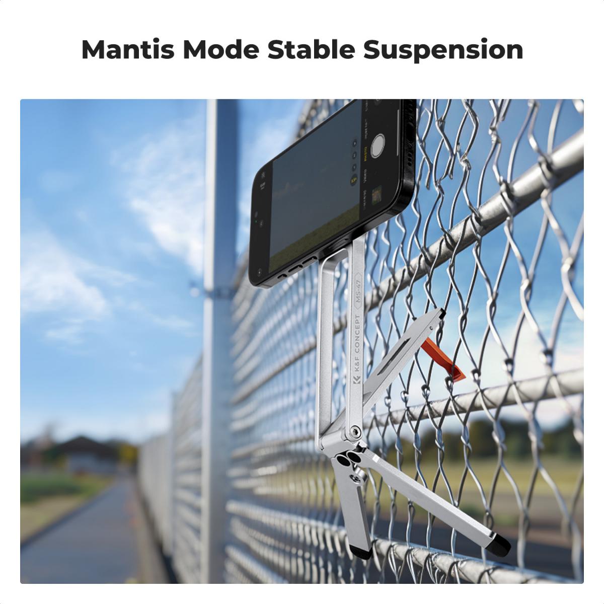 K&F CONCEPT Magnetisk Telefonstativ, 23N Stærk Magnetisk Ministativ Aluminiumslegering Lomme Selfiestang, Mag Sikker Telefonholder Kompatibel med iPhone 17 16 15 14 13 12-serien (Sølv)