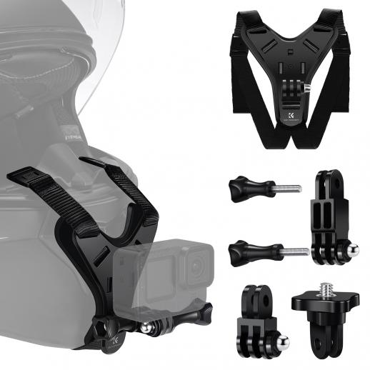 K&F Concept Actionkamera Motorcykel Dirt Bike Hjälm Hakremsfäste, Hjälmhållare Monteringsfäste för GoPro Hero 13/12/11/10/9/8/7/6/5/4/DJI Osmo Action 5Pro/4/3/Insta360 X5/X4/X3