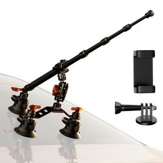 Support de voiture pour caméra : Kit de fixation à ventouse 3 en 1, réglage sur surface incurvée jusqu'à 15°, avec adaptateur pour perche d'extension de caméra d'action et support pour téléphone. Compatible avec GoPro, Insta360, DJI OSMO et K&F CONCEP