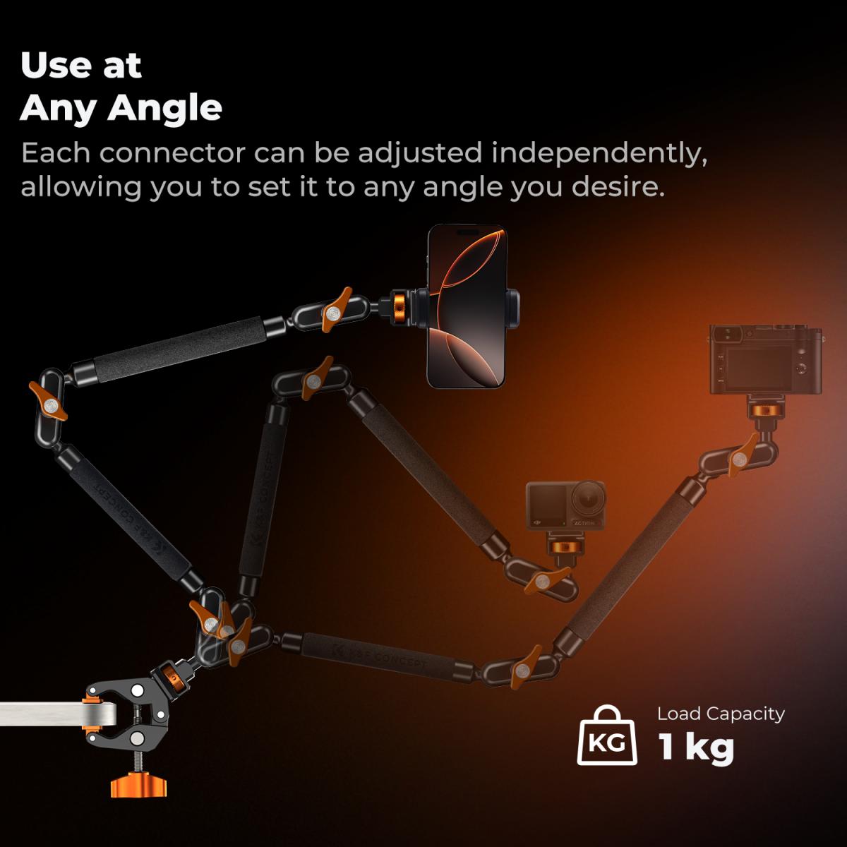 K&F CONCEPT Magic Arm Kit 22" con Morsetto, Braccio Magico per Telefono, Action Cam, Luce LED, Microfono