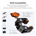 Kameramonteringsklemme, super krabbeklemme med drejelig klemblok, 1/4" og 3/8" gevindhuller til runde rør, flade overflader, kameramonteringer og andet fotografisk K&F CONCEPT