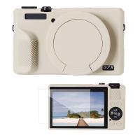 Étui de protection en silicone beige avec film protecteur d'écran pour Canon G7X III, anti-rayures et antichoc.