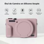 Étui de protection en silicone violet avec film protecteur d'écran pour Canon G7X III, anti-rayures et antichoc.