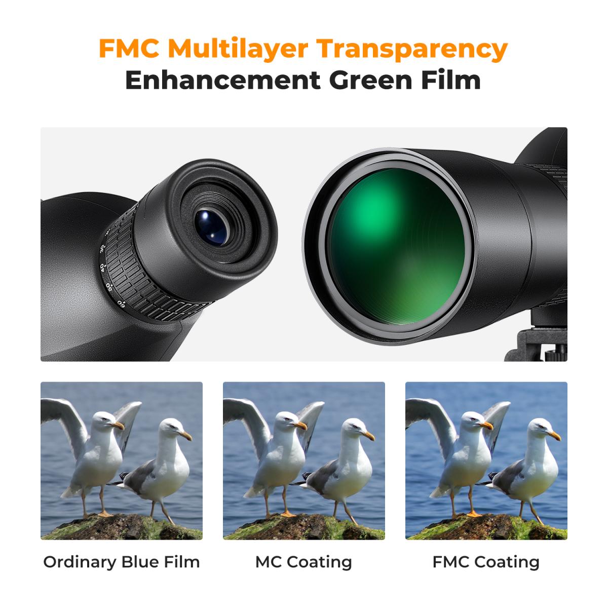 20-60X60 HD Kikkertscope - BAK4 45 Graders Kikkertscope for Jakt og Observasjon av Dyreliv med Mobilklemme, Stativ og Oppbevaringspose