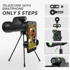 12X50 typellä täytetty, suuritehoinen monokulaari älypuhelimen pidikkeellä, BAK4-prismalla ja typellä täytetty vedenpitävä monokulaari aikuisille ja lapsille, lintujen tarkkailuun, metsästykseen, retkeilyyn, retkeilyyn, matkustamiseen