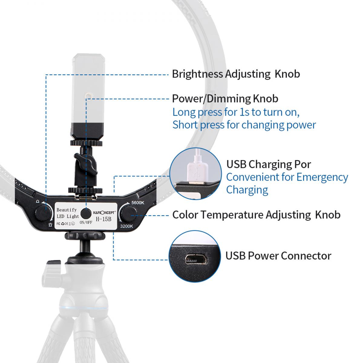 Anello per selfie da 10 '' con supporto per telefono per videocamera Vlog Video Smartphone YouTube per autoripresa
