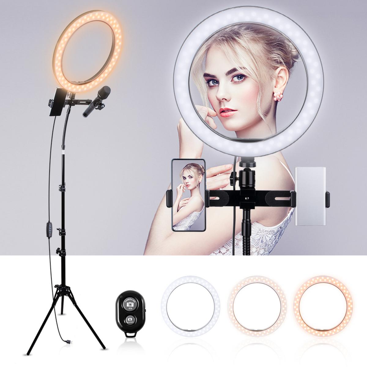 10-tums ringlampa med 58 tum stativ Flexibel slangmikrofonklämma för Vlog Camera Video Smartphone YouTube Självporträtt Makeup Fotografering