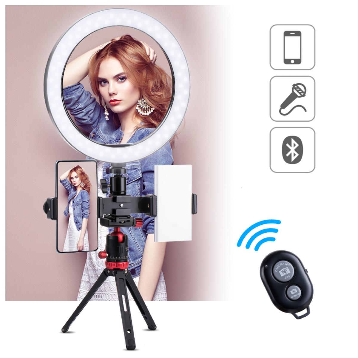 10-tums ringlampa med 58 tum stativ Flexibel slangmikrofonklämma för Vlog Camera Video Smartphone YouTube Självporträtt Makeup Fotografering