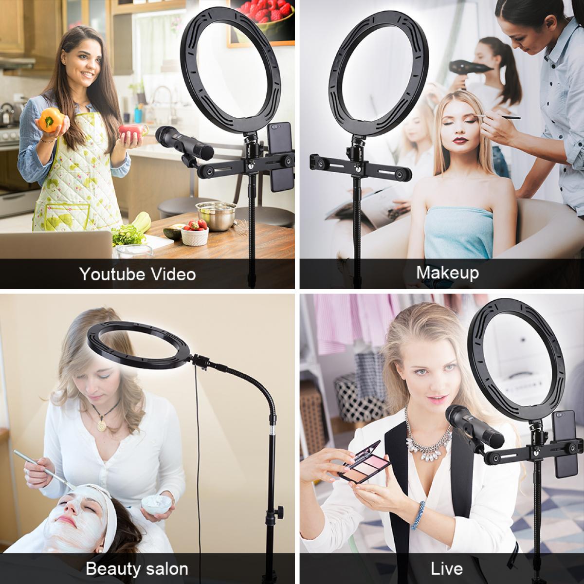 10-tums ringlampa med 58 tum stativ Flexibel slangmikrofonklämma för Vlog Camera Video Smartphone YouTube Självporträtt Makeup Fotografering