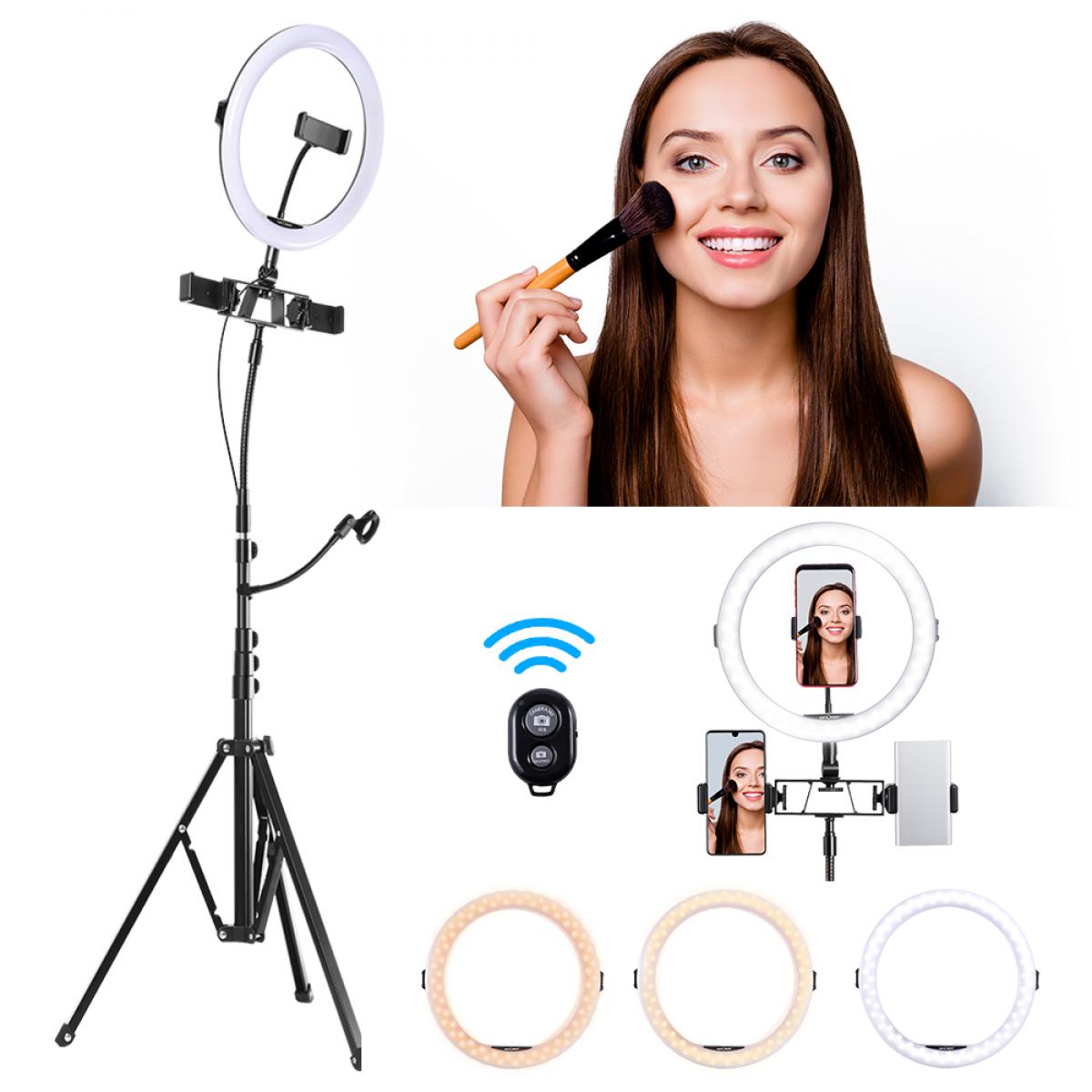  Aro de Luz LED Regulable con Trípode, 2700K a 5500K Temperatura de Color, CRI ≥ 95, Anillo de Luz para Maquillaje Selfie Youtube Vídeo con Manguera Soporte para Móvil y Micrófono Karaoke