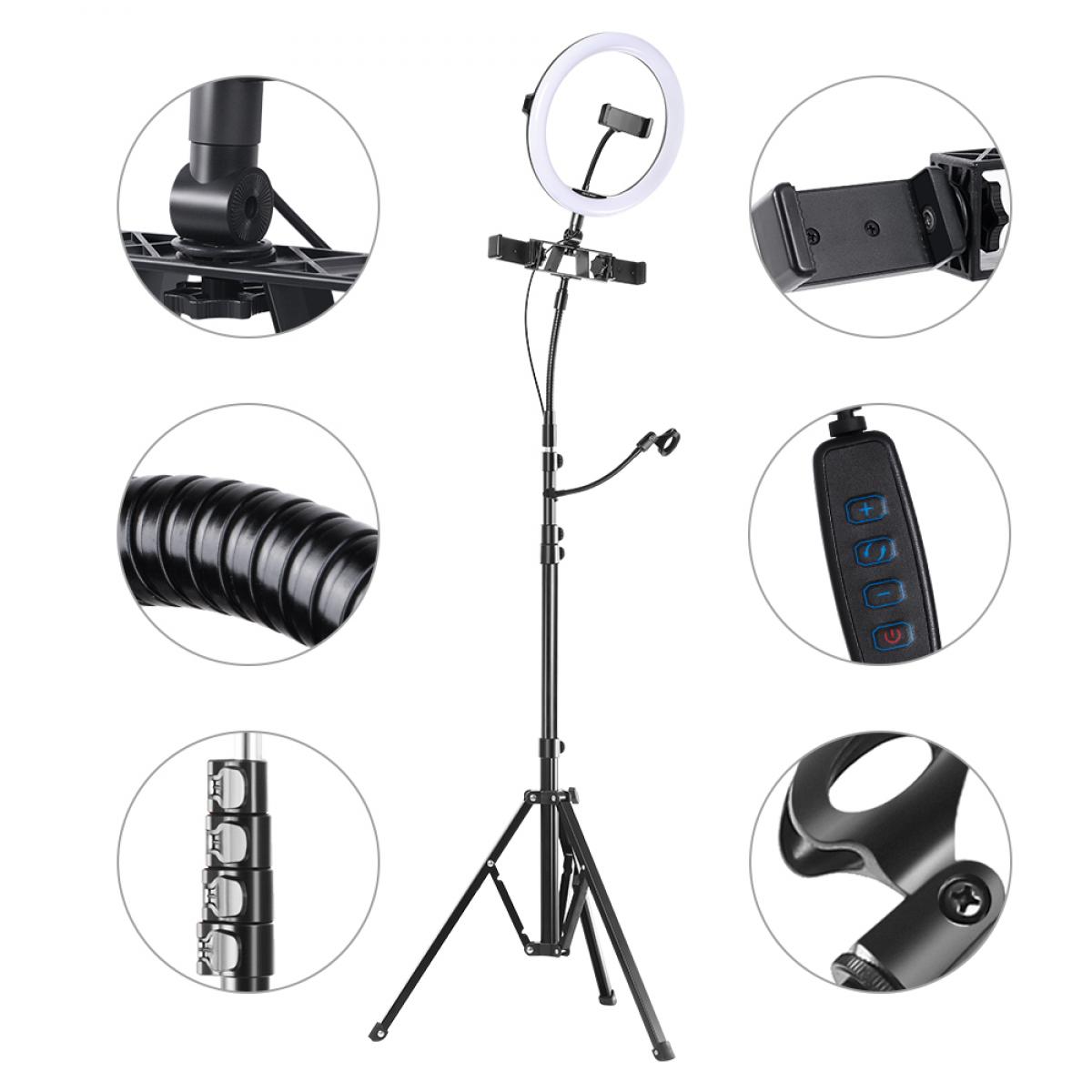  Aro de Luz LED Regulable con Trípode, 2700K a 5500K Temperatura de Color, CRI ≥ 95, Anillo de Luz para Maquillaje Selfie Youtube Vídeo con Manguera Soporte para Móvil y Micrófono Karaoke