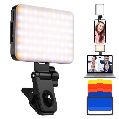 Draagbare LED Videolamp – 3000K-10000K Dubbele Kleurtemperatuur, Oplaadbaar, Clip-on voor Mobiele Telefoon, iPad, Laptop, Selfie, Vlog & Videoconferentie