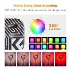 Luz de preenchimento de vídeo para fotografia colorida RGB 360 ° 2500K - 9900K CRI 96+ Bateria embutida de 2000mAh 21 efeitos de iluminação branco