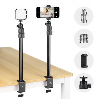 K&F CONCEPT 37–90 cm C-klämma bordsstativ (2-pack) med kulled, stativadapter och telefonhållare, kompatibel med kameror, LED-lampor, smartphones, perfekt för videoinspelning, livestreaming