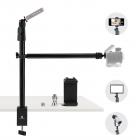 Supporto per fotocamera da soffitto K&F CONCEPT con braccio telescopico estensibile a 2 sezioni, supporto da scrivania regolabile con supporto per telefono, morsetto a C per fotocamera DSLR, telefono, webcam, microfono, ring light