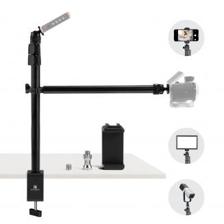 Supporto per fotocamera da soffitto K&F CONCEPT con braccio telescopico estensibile a 2 sezioni, supporto da scrivania regolabile con supporto per telefono, morsetto a C per fotocamera DSLR, telefono, webcam, microfono, ring light