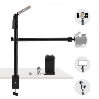 Supporto per fotocamera da soffitto K&F CONCEPT con braccio telescopico estensibile a 2 sezioni, supporto da scrivania regolabile con supporto per telefono, morsetto a C per fotocamera DSLR, telefono, webcam, microfono, ring light