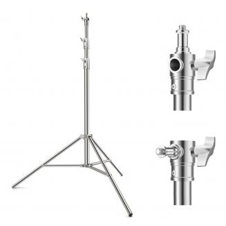 K&F CONCEPT 2,8m/110,2" fotolysstativ Spring Buffer Heavy Duty Stainless Steel Stander med 1/4" og 3/8" skruer til videolys, ringlys, softboxe mv.
