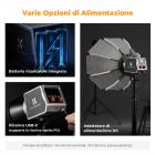 K&F Concept PL-60B 60W COB luce fotografica con batteria integrata da 4500 mAh, supporta la ricarica rapida Type-C PD, 12 effetti luce, luce video per riprese in movimento con maniglia e borsa portaoggetti