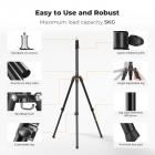 Soporte de luz plegable de aluminio K&F Concept de 2,6 m: rótula, soporte para teléfono/tableta y bolsa