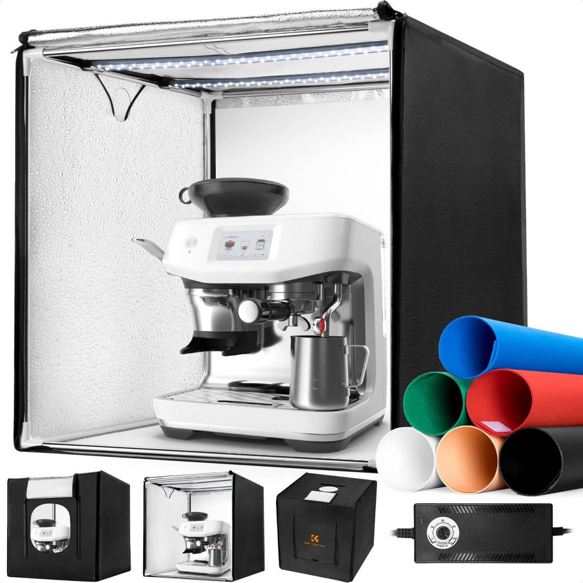 Caja de luz para estudio fotográfico K&F CONCEPT de 60x60 cm, tienda de fotografía con doble LED de 40 W con CRI 97+, iluminación regulable de 5600 K, 6 fondos, caja de luz portátil totalmente cerrada para fotografía de productos/plantas/zapatos.