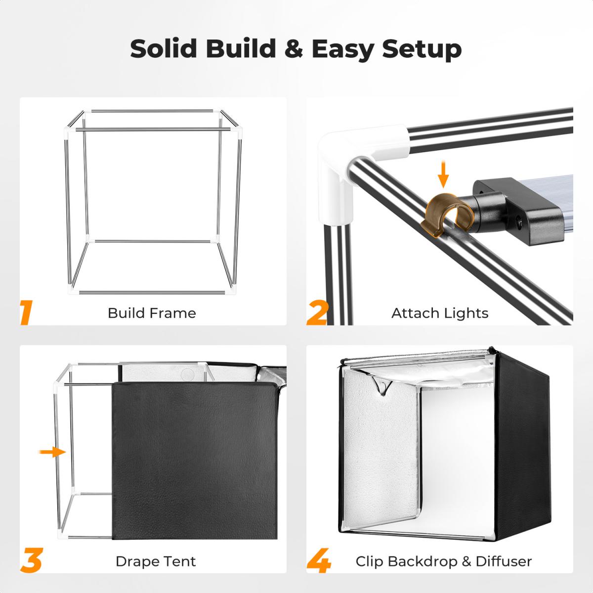 Caja de luz para estudio fotográfico K&F CONCEPT de 60x60 cm, tienda de fotografía con doble LED de 40 W con CRI 97+, iluminación regulable de 5600 K, 6 fondos, caja de luz portátil totalmente cerrada para fotografía de productos/plantas/zapatos.
