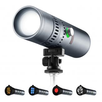K&F CONCEPT SP25C 25W RGB-fotografieflitser met 20 gobo's en 4 kleuren, 9000mAh draagbare zoombare videospot, 4000 Lux studiolamp voor portretten, video-opnames en contentcreatie, grijs