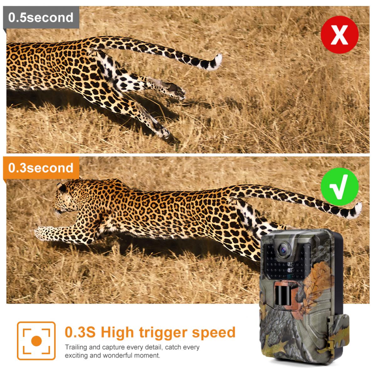36MP / 2.7K / 0.3s Trigger Trail Camera HD كاميرا ألعاب خارجية مقاومة للماء للصيد بالأشعة تحت الحمراء كاميرا للرؤية الليلية HC-900A