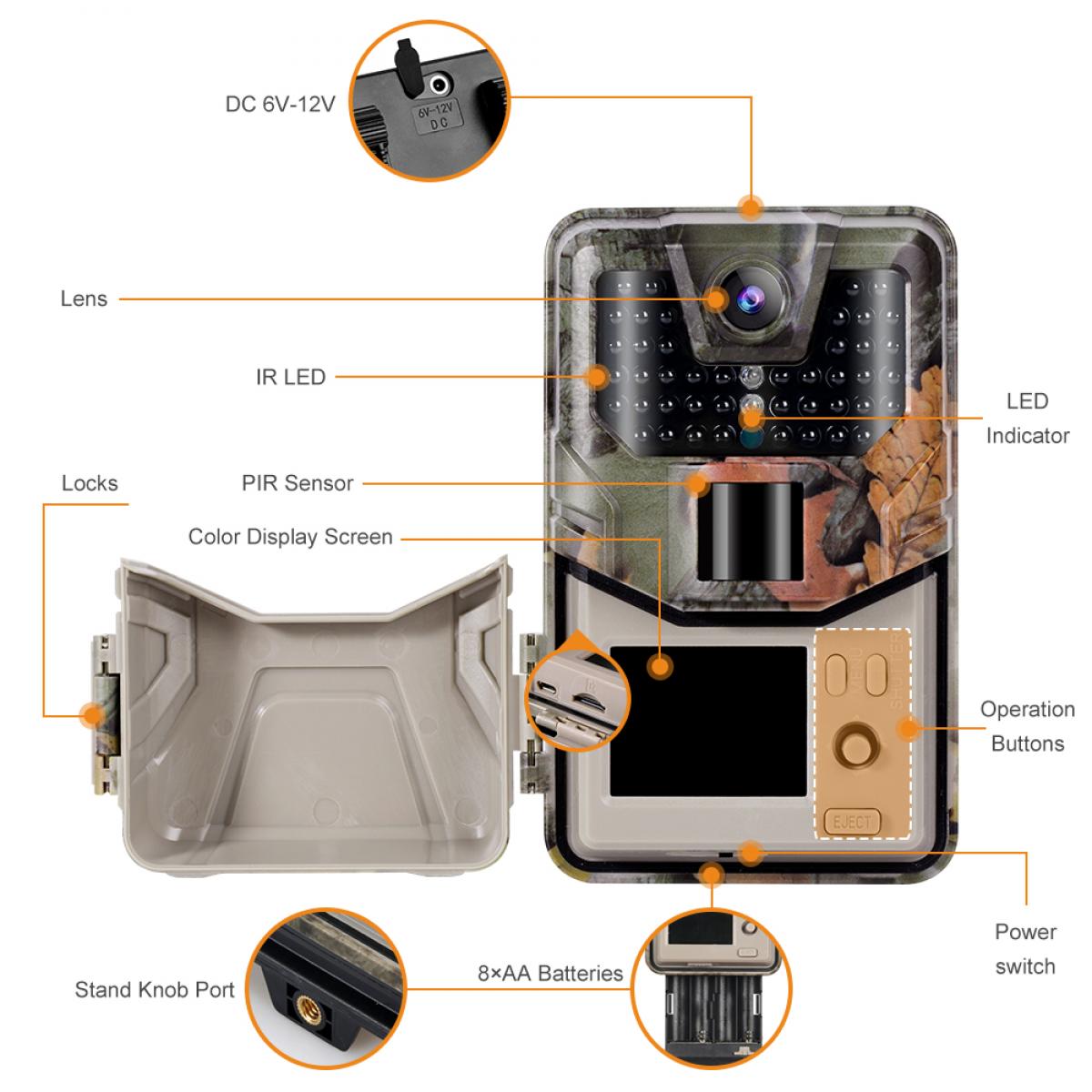 4PCS HC-900A 36MP / / 2.7K / 0.2s liipaisinpolkukamera HD ulkopelikamera vedenpitävä metsästys infrapuna yönäkökamera