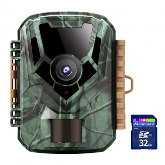 16MP 1080P HD Trail Camera 0.4s Trigger Speed ulkona vedenpitävä metsästys infrapuna Night Vision mini Game -kamera + SD 32GB muistikortti