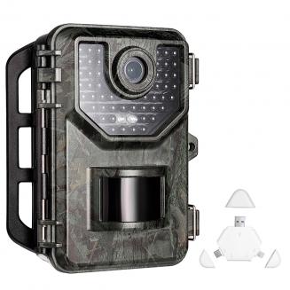 Fotocamera Caccia Fototrappola con visione notturna,0.2S Trigger Trail Camera, 16MP 2.7K IP66 per la sicurezza domestica e all'aperto + SD TF 3 in 1 Card Reader