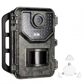 Fotocamera Caccia Fototrappola con visione notturna,0.2S Trigger Trail Camera, 16MP 2.7K IP66 per la sicurezza domestica e all'aperto + SD TF 3 in 1 Card Reader