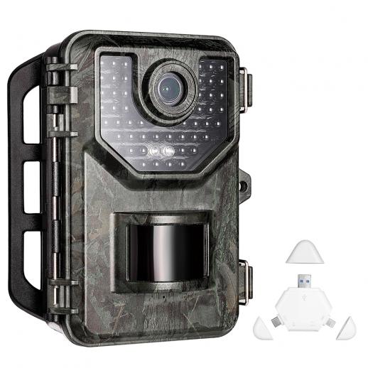 Fotocamera Caccia Fototrappola con visione notturna,0.2S Trigger Trail Camera, 16MP 2.7K IP66 per la sicurezza domestica e all'aperto + SD TF 3 in 1 Card Reader